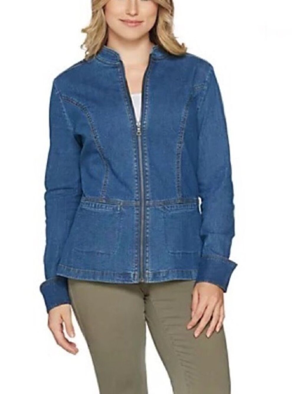 Denim & Co. Stretch Denim Long Sleeve Zip Front Jean Jacket